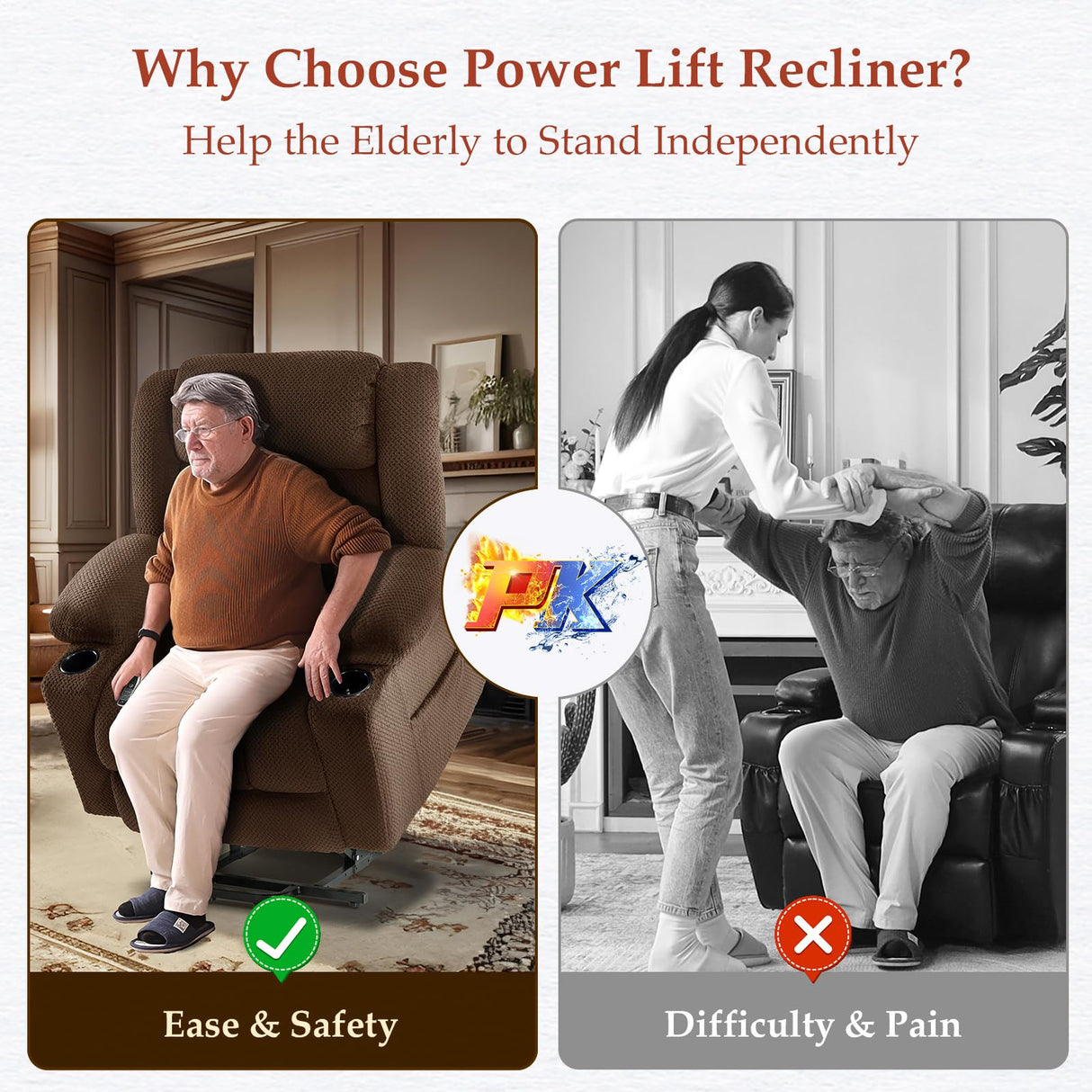 Gehtmnl Large Power Lift Recliner Chair with Triple Motor for Elderly, Independent Power Head Back Foot Adjustments, Infinite Position, Lay Flat, Lift Chairs Recliners - Plush Flannel (Dark Brown) Gehtmnl