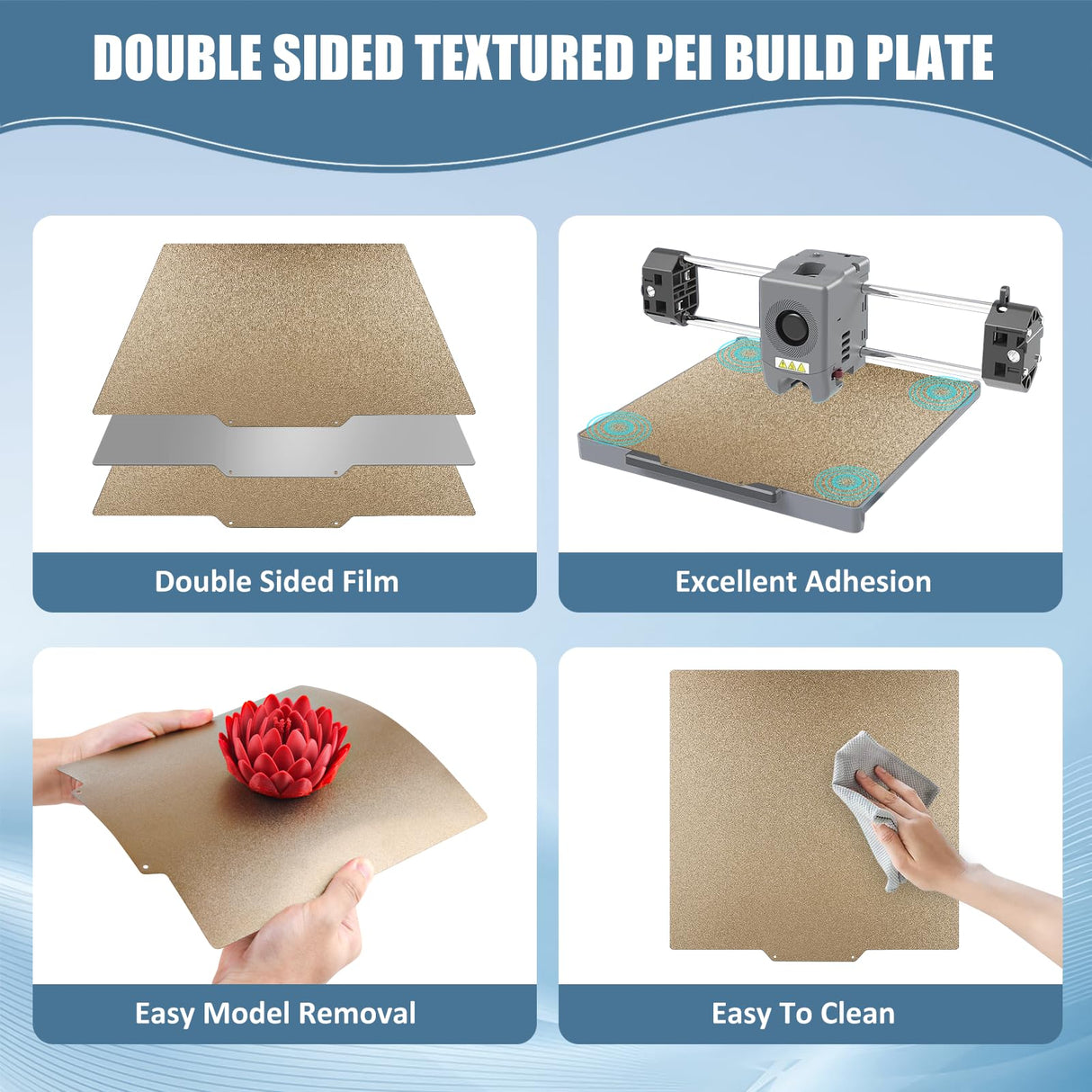 CCTREE Double Sided Textured PEI Sheet for QIDI X-PLUS3, PEI Spring Steel Build Plate Flexible Print Bed Removable Surface Platform for QIDI X-PLUS3, Crealty Ender 7 3D Printers, 280 * 280mm CCTREE