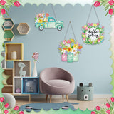 Menkxi 3 Pcs Spring Flowers Diamond Painting Kit DIY Spring Diamond Painting Hanging Sign Crystal Rhinestone Door Sign Wall Hanging Crafts for Beginners Gift Home Wall Window Decor Menkxi