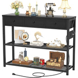 Ecopriso 47'' Entryway Table with Outlets and USB Ports, Console Table with 3 Drawers, Sofa Table Narrow Long with Storage Shelves for Living Room, Couch, Hallway, Foyer, Kitchen Counter, Black Ecoprsio