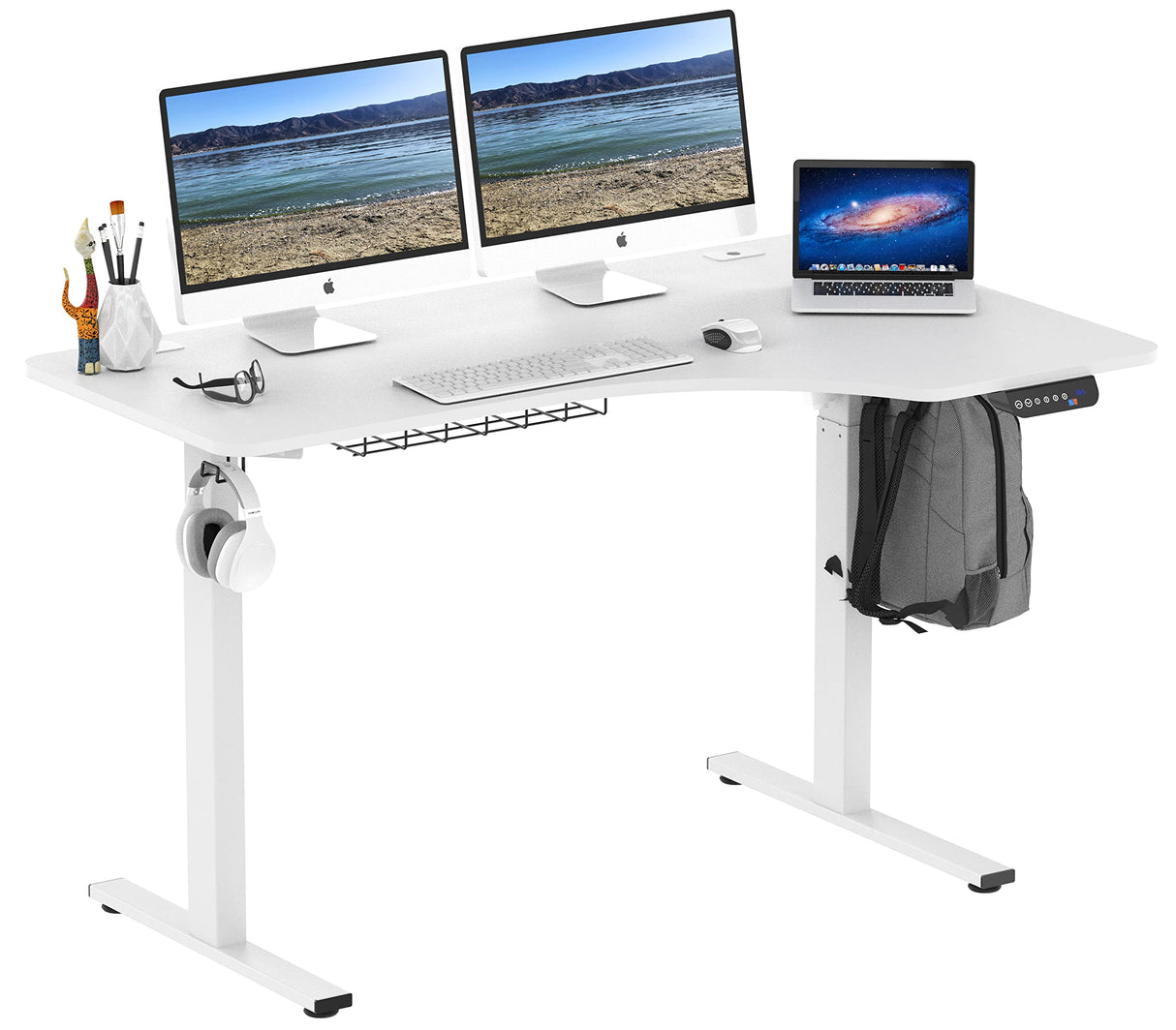 SHW 55-Inch L-Shaped Electric Height Adjustable L-Shaped Standing Desk with Right Facing Corner, White SHW