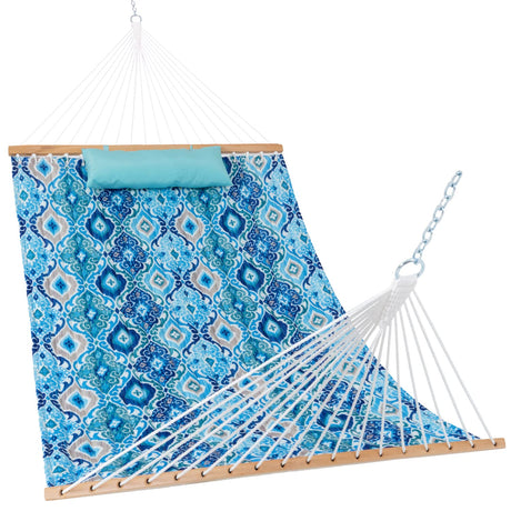 Lazy Daze Hammocks 12FT Quilted Fabric Hammock with Pillow, Double 2 Person Hammock with Spreader Bar for Outdoor Outside Patio Garden Yard Pool Beach QFH037 Lazy Daze Hammocks