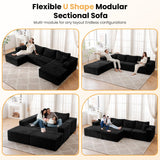 136" U Shaped Cloud Couch Sectional Modular Couch with Deep Seat, 6 Seater Corduroy Couches, Boneless Sofa with 2 Removable Ottomans, Sectional Couches for Living Room, No Assembly Required, Black MODNEST