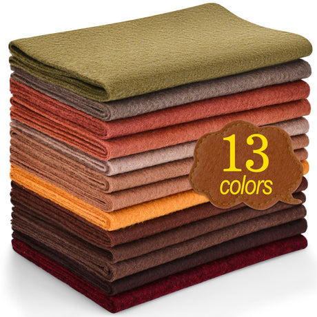 XSEINO 13 Rolls 8"x35" 1.4mm Thick Soft Felt Fabric Sheet 13 Assorted Dark Brown Series Colors Felt Pack for DIY Craft Sewing Squares Nonwoven Patchwork XSEINO