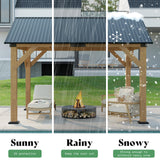 LUXOAK 10x12 ft Wood Gazebo, Hardtop Pergola with Steel Gable Roof, Outdoor Gazebo with Guest House for Garden, Porch, Patio, Black + Natural Wood LUXOAK