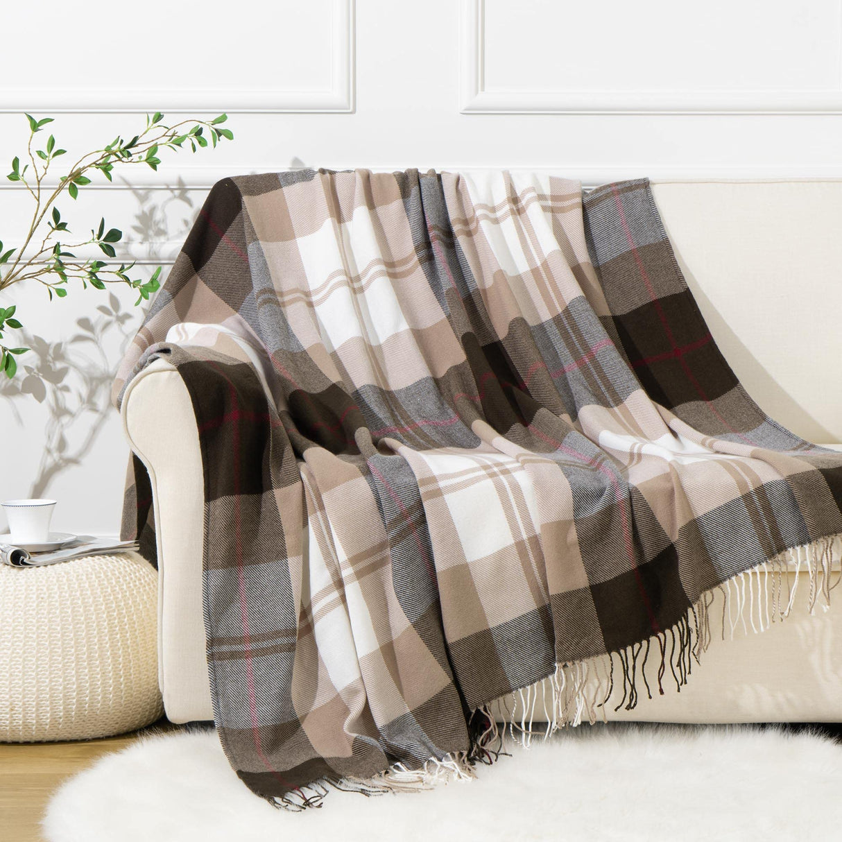 BATTILO HOME Brown Plaid Throw Blanket for Couch - Fall Plaid Blanket Buffalo Plaid Blankets - Lightweight Farmhouse Outdoor Throw Blankets for Bed, Sofa (50"x60", Coffee) BATTILO HOME