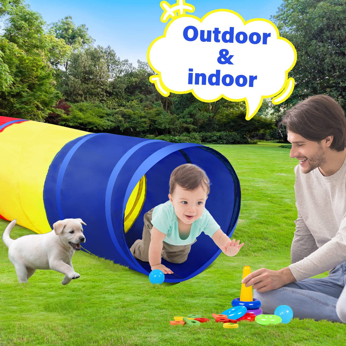 PigPigPen Kids Tunnel for Toddlers,Pop Up Play Tunnel Tent for Babies or Dogs, Indoor & Outdoor Toys for Kids Backyard Playset (Classic 2 Pack Tunnels) PigPigPen
