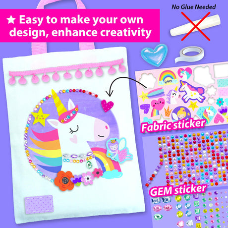 KRAFUN Decorate-a-Bag Craft Kit for Kids 5+ Years, Unicorn & Fairy Theme with Stickers & Gems, 3 DIY Customizable Bags, Step-by-Step Instructions, Creative Activity Set Girls & Boys, Educational Toy KRAFUN