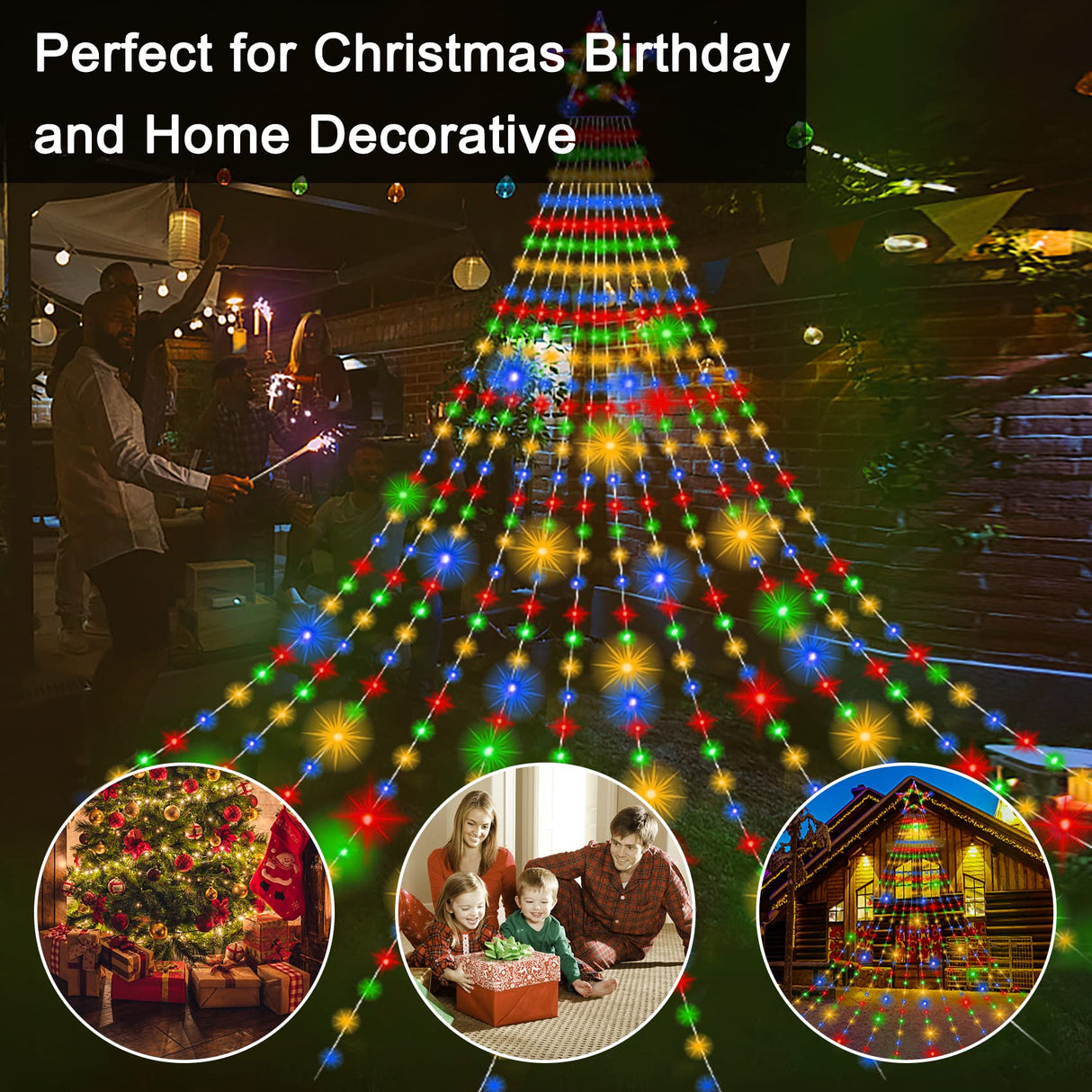 Onory 23FT Christmas Outdoor Waterfall Star String Lights, 860 LEDs, 8 Modes, Waterproof for Yard, Patio, Party Decorations Onory