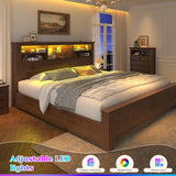 EnHomee King Size Bed Frame and Headboard & Storage, 4 Drawers & LED & USB King Bed Frame with Storage Farmhouse, Built in Charging Station,NO Noise,No Box Spring Needed,Brown EnHomee