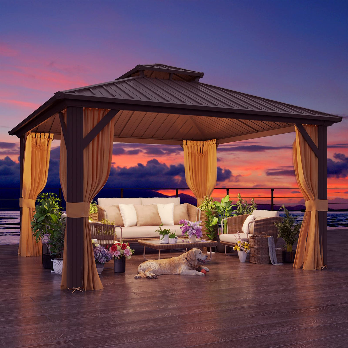 YOLENY 12' x 12' Hardtop Gazebo, Metal Gazebos with Aluminum Frame, Double Galvanized Steel Roof, Curtains and Netting Included, Pergolas for Patios, Garden, Parties, Lawns YOLENY