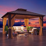 YOLENY 12' x 12' Hardtop Gazebo, Metal Gazebos with Aluminum Frame, Double Galvanized Steel Roof, Curtains and Netting Included, Pergolas for Patios, Garden, Parties, Lawns YOLENY