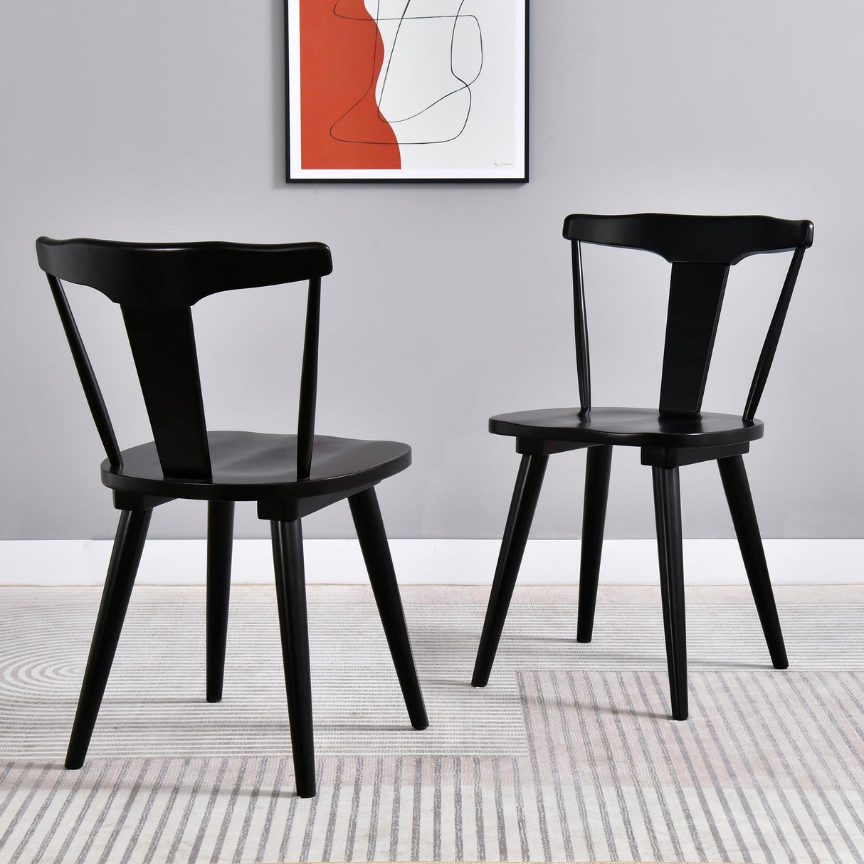 DUHOME Black Wood Dining Chairs Set of 2,Mid Century Wishbone Dining Chairs Oak Wooden Kitchen & Dining Room Chairs DUHOME