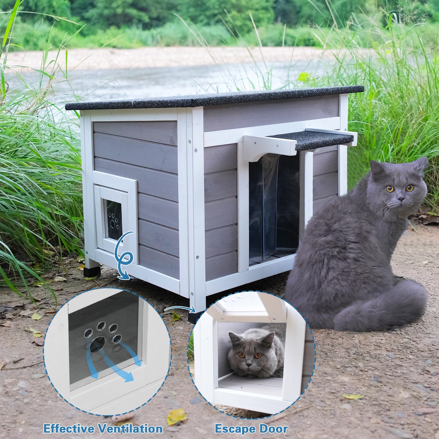 Luyitton Outdoor Cat House Feral Cat Enclosure Cat House Weatherproof for Winter Outdoor Cats - WoodArtSupply