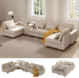 Modular Sectional Sofa, Sectional Couches for Living Room, L/U Shaped Sofa with Storage and Phone Holder, Modular Couch with Multi-Functional Console, USB Charging, Cup Holders (Beige, 6-seats) Pingliang Home