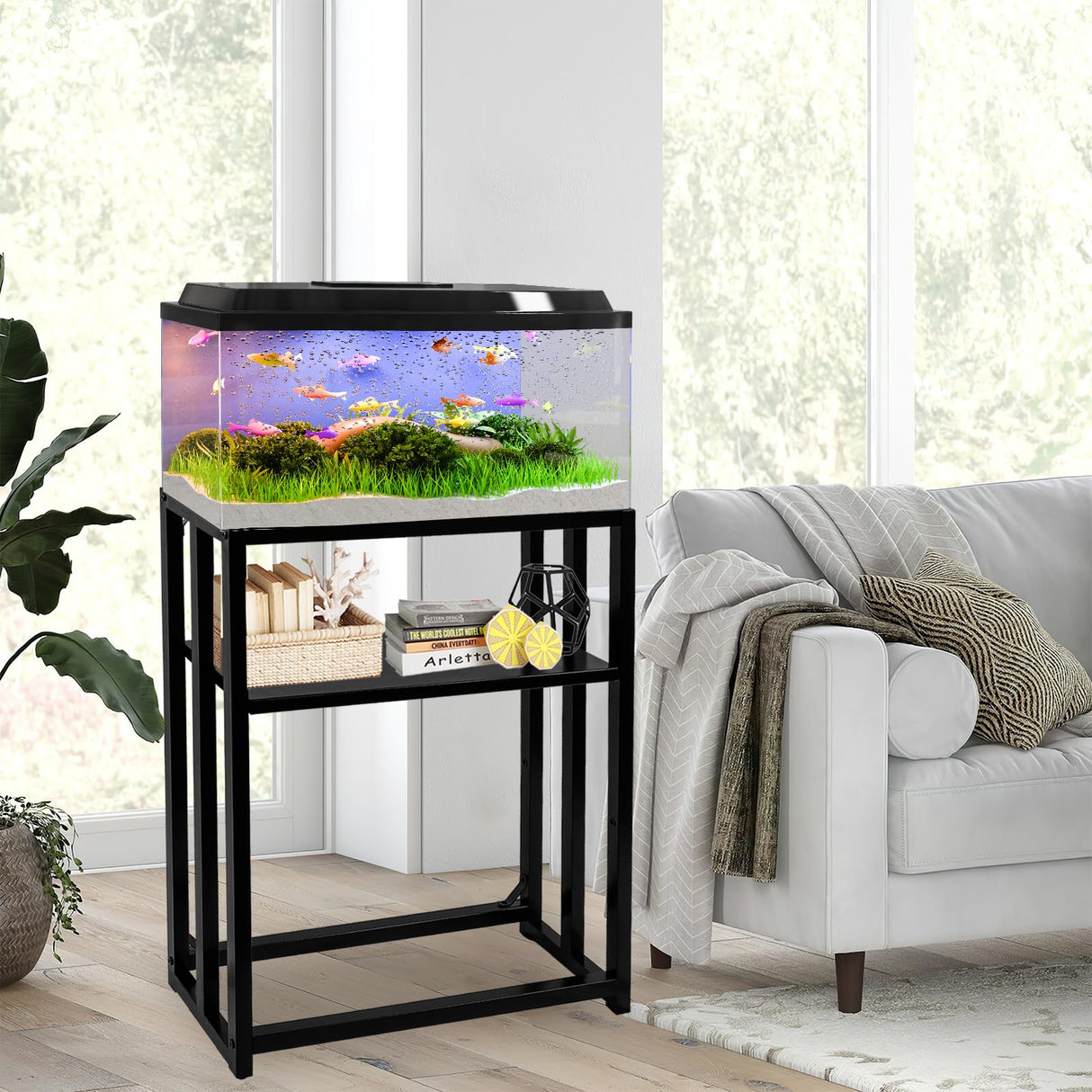Umisu Fish Tank Stand Metal Aquarium Stand 10-15 Gallon 24.8" x 9.25" x 30.1" Aquarium Turtle Tank Stand,Double-Layer Detachable Design Black Umisu