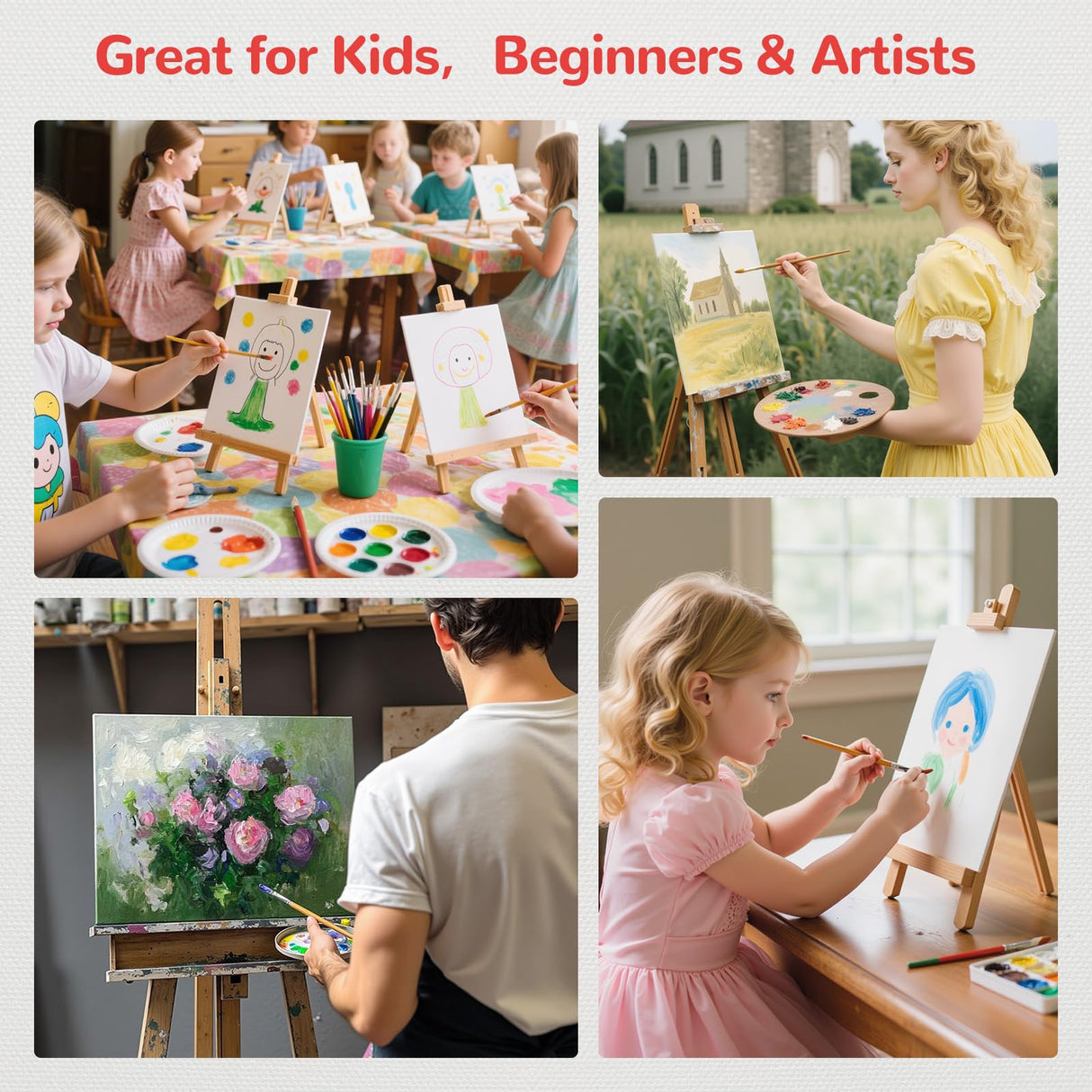 BAKEYBA Canvas Boards for Painting 20 Pack, 4 of Each 4x4, 5x7, 8x10, 9x12,11x14 Primed White Art Canvas Panels for Acrylic, Oil Paint, Watercolor BAKEYBA