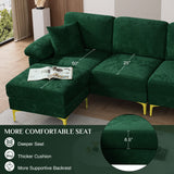 OUYESSIR L Shaped Sectional Sofa Couch, 3 Seat Velvet Sofa with Ottoman and Pillows, Upholstered Comfy Couch Sleeper for Living Room, Bedroom, 91 inches (Green) OUYESSIR