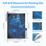 MOGTAA Blue Rose Diamond Art Kits for Adults, Glowing Butterfly Diamond Painting Kits for Beginners, DIY 5D Diamond Dots Kits Flowers Gem Painting for Home Wall Art Decor 12x16 inch MOGTAA