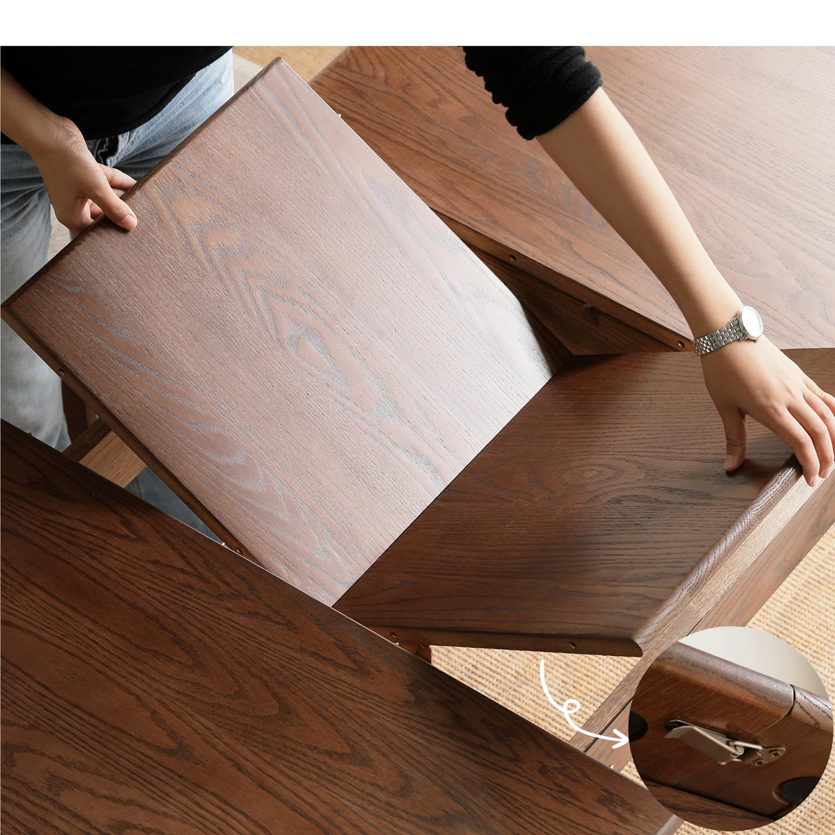 Grewood Extendable Dining Table - 100% Natural Oak Wood Telescopic Dining Table for 6-8 - Modern Dining Table with 47.24-63inch for Kitchen Room,Dining Room,Apartment (Walnut Color) Grewood