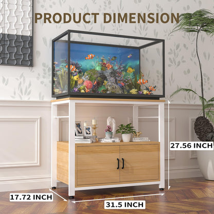 Avolander Fish Tank Stand Metal Aquarium Stand with Cabinet Accessories Storage 40-50 Gallon, Double Layer Metal with Storage Weight Capacity 760lbs, White Walnut Brown - WoodArtSupply