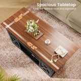 SEDETA Lift Top Coffee Table, Rectangle Coffee Table with Storage and Barn Door, Smart Height Adjustable Coffee Table with Power Outlet for Living Room, Black SEDETA