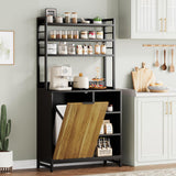 VANOMi Tilt Out Trash Can Cabinet, 67" Kitchen Pantry Storage Cabinet, Bakers Rack Microwave Stand with Power Outlet, 7-Tiers Tall Coffee Bar Station for Kitchen, Dinning Room, Living Room VANOMi