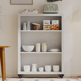 FUSUNBAO 3-Tier Bookshelf with Wheels Book Storage Organizer Bookcase Floor Standing Fixed Shelves Adjustable Shelf Display Shelves Cabinet for Living Room/Bedroom/Office (White) FUSUNBAO