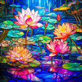 Bgraamiens Puzzle-Stained Glass Waterlily-1000 Pieces Stained Glass Puzzle for Adults, Stained Glass Art Puzzle with Flowers, Impossible Puzzle Color Challenge Puzzle for Adults Bgraamiens