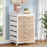 Tribesigns 5-Drawer File Cabinet, Wood Mobile Storage Drawer Unit, Industrial Office Cabinet with Drawers & Wheels, Rolling Printer Stand for Home Office (White & Beige) Tribesigns