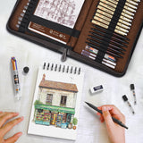 Nicpro 58PCS Art Drawing Supplies Kit in Leather Case, MP1000 Black Metal Mechanical Pencil Set with Drafting Pencil 0.5, 0.7, 0.9 & 2mm, 12 Micron Pen, Sketch Book, 30 Tube Lead Refills for Sketching Nicpro