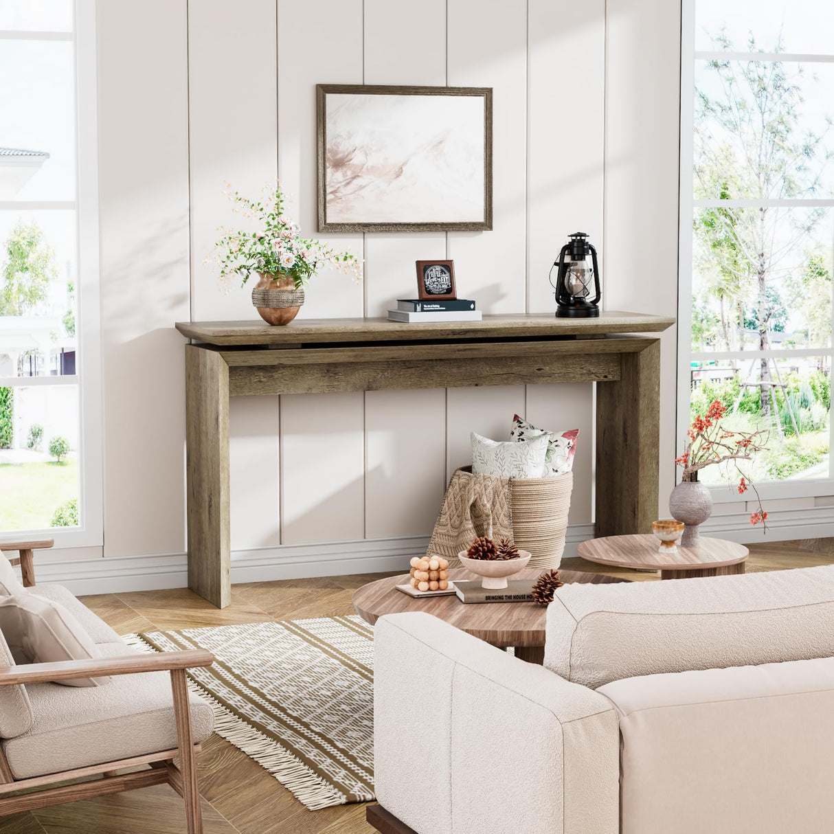 IQCNGVX Long Console Table 58 Inch, Farmhouse Hallway Entryway Table, Narrow Wood Sofa Table Behind Couch, Entrance Entry Way Furniture for Living Room, Foyer, Large, Easy Assembly IQCNGVX