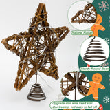 Christmas Tree Topper Star, Indoor Rattan Natural Star Treetop with 10 LED Light, Xmas Star Tree Topper Lighted for Christmas Tree Decorations MyoGrip