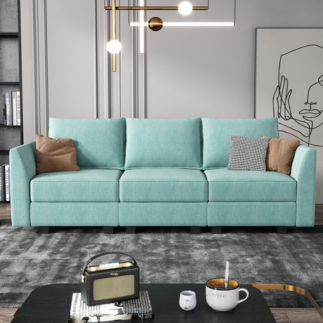 HONBAY Convertible Sectional Sofa Couch with Storage Seats Modular 3 Seater Sofa for Small Space, Aqua Blue HONBAY