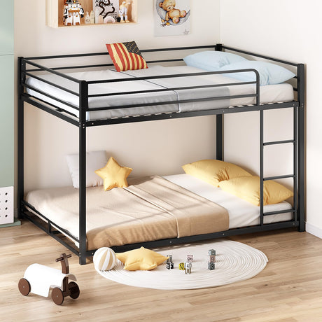 JOYMOR Metal Bunk Bed Full Over Full, Twin Size Bed Frame for Boys Girls, Junior, Low Profile Bunk, Space Saving Design, Mattress Not Included (Black) JOYMOR