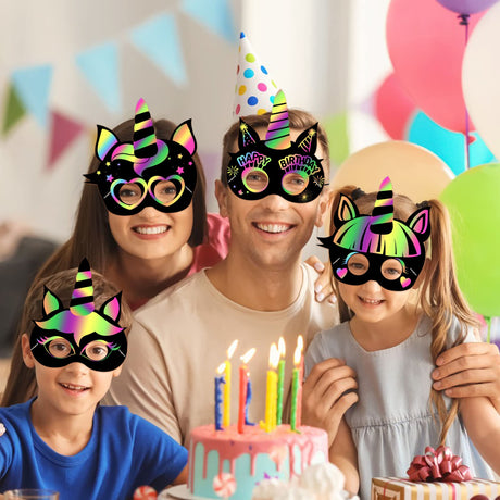 MALLMALL6 24Pcs Magic Horse Mask Scratch DIY Masks Party Favors Color Reveal Scratchboard Magic Horse Theme Birthday Party Supplies Decorations Dress Up Costumes Crafts Kit for Boys Girls MALLMALL6