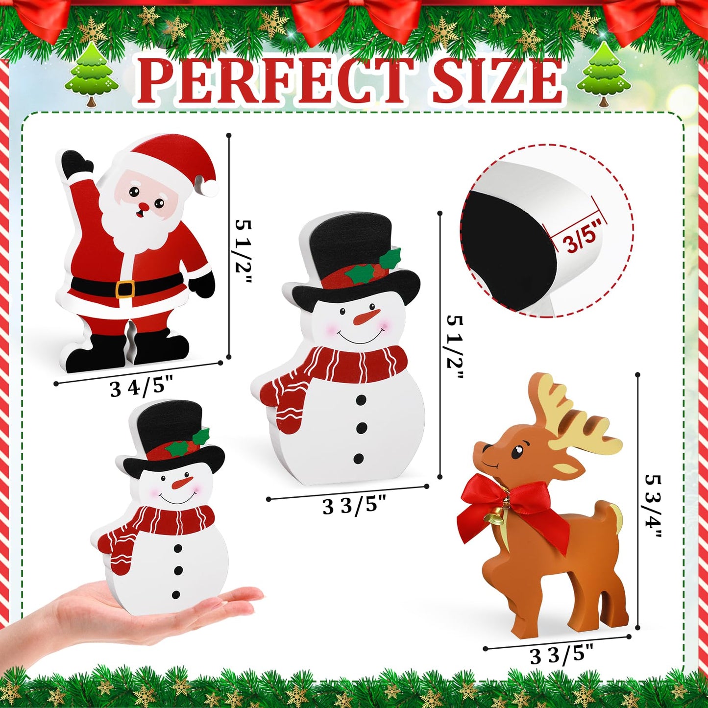 COCHIE Snowman Christmas Decorations Indoor, Cute Snowman Winter Tiered Tray Decor Set of 3, Wooden Snowman Blocks Xmas Table Decoration for Party Home Office Shelf Door (Santa Claus Reindeer)