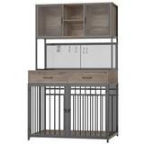 HITHOS 71" Tall Dog Crate Furniture, Indoor Dog Kennel with Hutch, 42" W Dog Cage for Large/Medium Dogs, Wood Dog Crates with 2 Storage Drawers, Heavy Duty Pet House, Ash Grey HITHOS