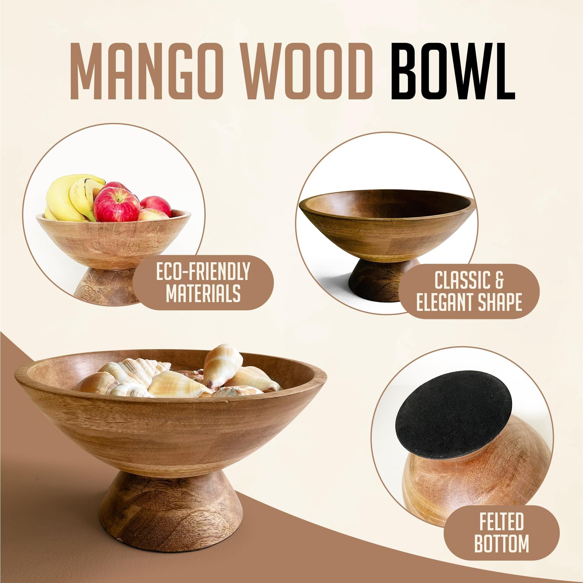 Fairwood Way Wooden Pedestal Bowl - 10 Inch Wide Natural Wood Footed Bowl for Dining Table Centerpiece - Rustic Wood Fruit Bowl for Kitchen Counter - Modern Fruit Bowl on Pedestal - WoodArtSupply