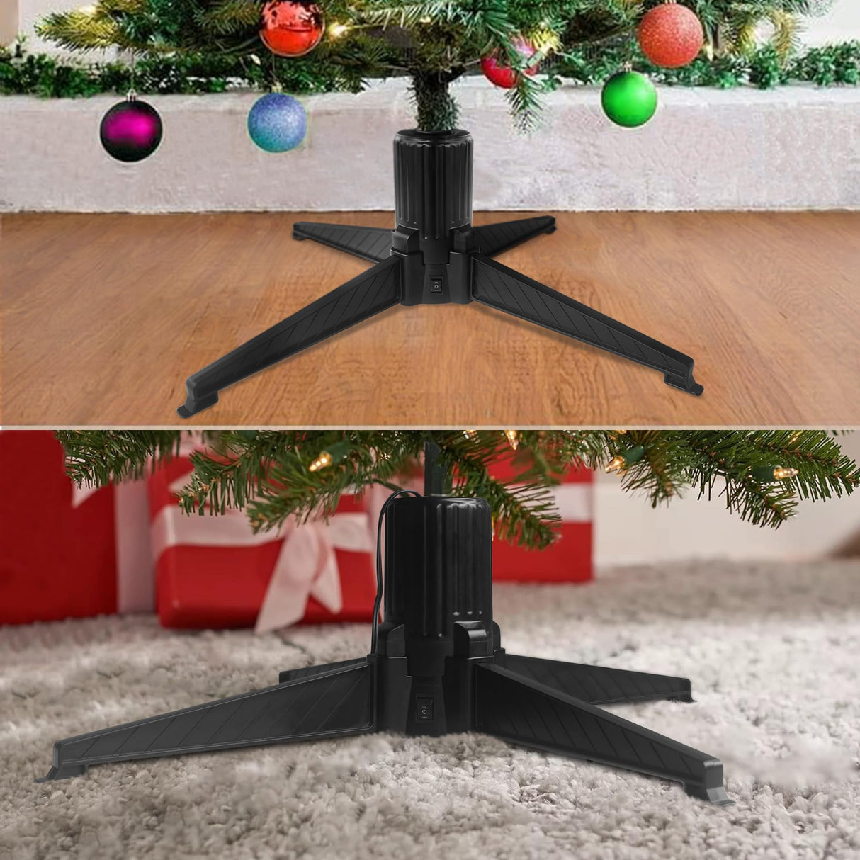 Stright 360-Degree Rotating Christmas Tree Stand, Adjustable Revolving Base for Tree Up to 7.5FT, Spinning Christmas Tree Stand with 2 Settings Trunk Diameter and One Built-in Electrical Outlet Stright