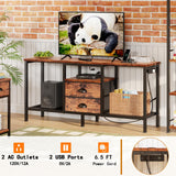 Furologee TV Stand with Power Outlets and 2 Fabric Drawers, 42 Inch Small Entertainment Center with Open Storage Shelves, Simple TV Console Table for Bedroom, Living Room, Rustic Brown Furologee