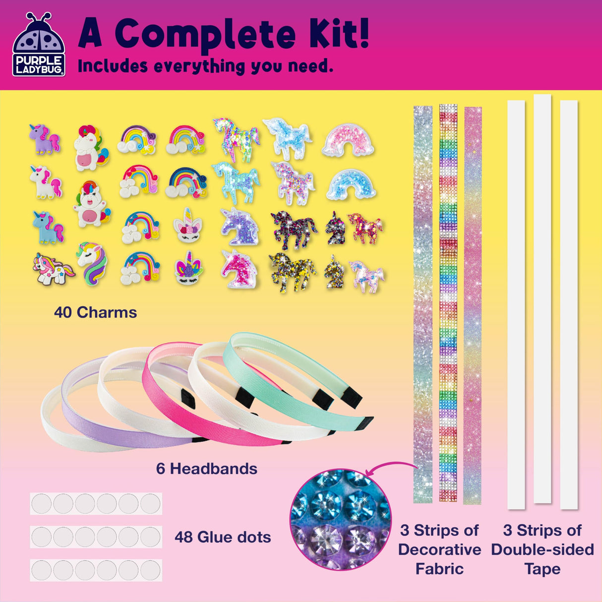 PURPLE LADYBUG Unicorn Headband Making Kit - Unicorn Crafts for Girls Ages 4-9, Birthday Gifts, DIY Hair Accessories Set, Great Summer Activity for Girls PURPLE LADYBUG