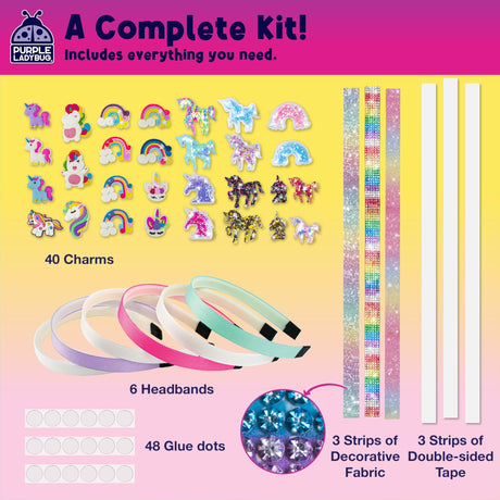 PURPLE LADYBUG Unicorn Headband Making Kit - Unicorn Crafts for Girls Ages 4-9, Birthday Gifts, DIY Hair Accessories Set, Great Summer Activity for Girls PURPLE LADYBUG
