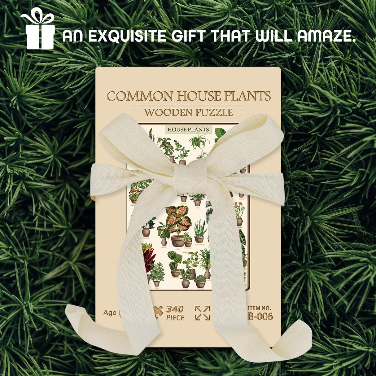 Vintage Houseplant Wooden Puzzle 340 Pieces for Adult, Botany Succulent House Plant Wood Puzzle, 39 Common Indoor Plants Jigsaw Puzzles, 15.7 * 11.2 in BBOLDIN