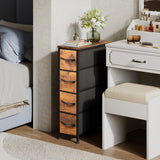 EKNKOZY Rustic Brown Narrow Dresser Tower with 4 Drawers and Steel Frame EKNKOZY