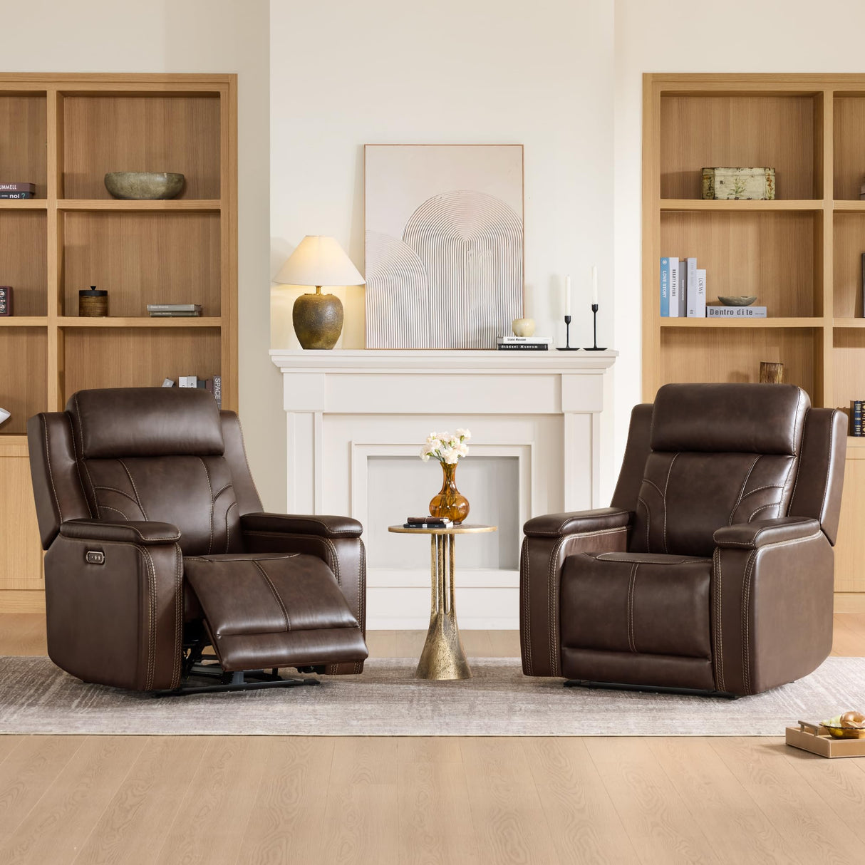Watson & Whitely Genuine Leather Electric Recliner Chairs for Adults, Lay Flat Recliner with Power Headrest & Chargers for Living Room, Dark Brown Watson & Whitely