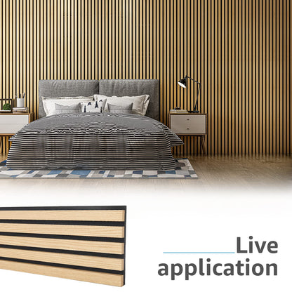 Art3d 4-Piece Wood Slat Acoustic Panels for Stylish Decor and Noise Reduction, 3D Textured Panel for Ceiling and Wall, Oak - WoodArtSupply