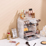 Sorbus Clear Cosmetic Makeup Organizer - Make Up & Jewelry Storage, Case & Display - Spacious Design - Great Holder for Dresser, Bathroom, Vanity & Countertop (4 Large, 2 Small Drawers - Marble Print) Sorbus