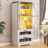 Jehiatek 56" Storage Cabinet with LED Light, Modern Farmhouse Cabinet with Large Drawers & Adjustable Shelves, Display Bookcase with Glass Door, Cupboard Sideboard for Living/Dining Room, White Jehiatek