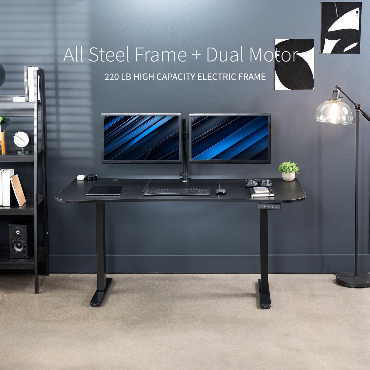 VIVO Electric Height Adjustable 63 x 32 inch Memory Stand Up Desk, Black Table Top, Black Dual Motor Frame, Preset Controller, E2B Series, DESK-KIT-E2B1B VIVO